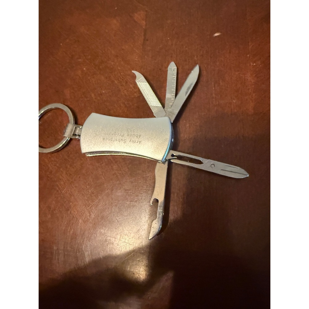 Army Substance Abuse Program Multi-Tool Keychain Silver Pocket Knife Utility